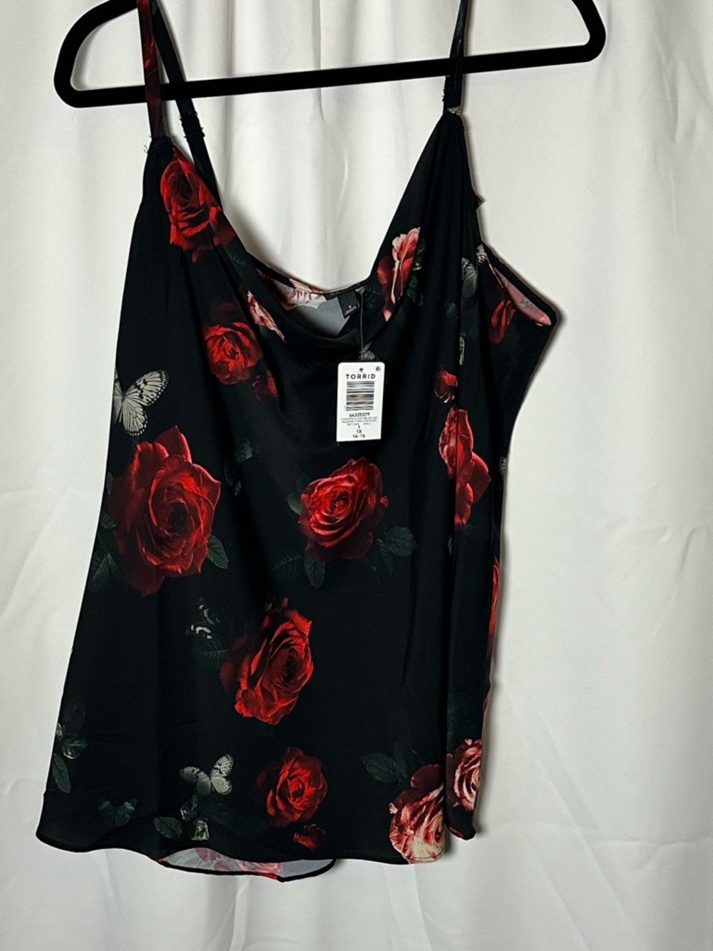 NWT Torrid Black Red Rose Cowl Neck Slip Tank 1x